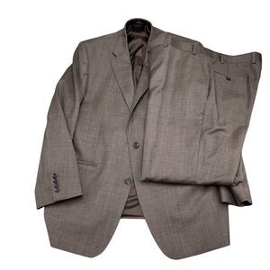 Chaps Suit Men 44L/37W‎ 31L Brown White Woven Wool Classic Career Union USA VTG